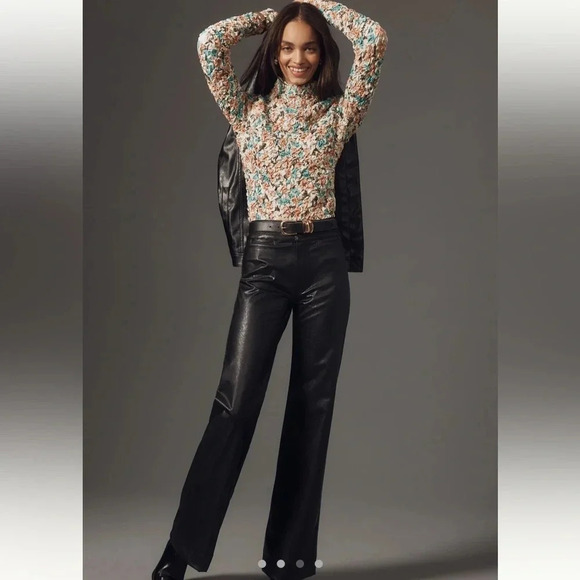 NWT new Anthropologie Dolan printed pebble smocked floral turtleneck large peach - Picture 10 of 16